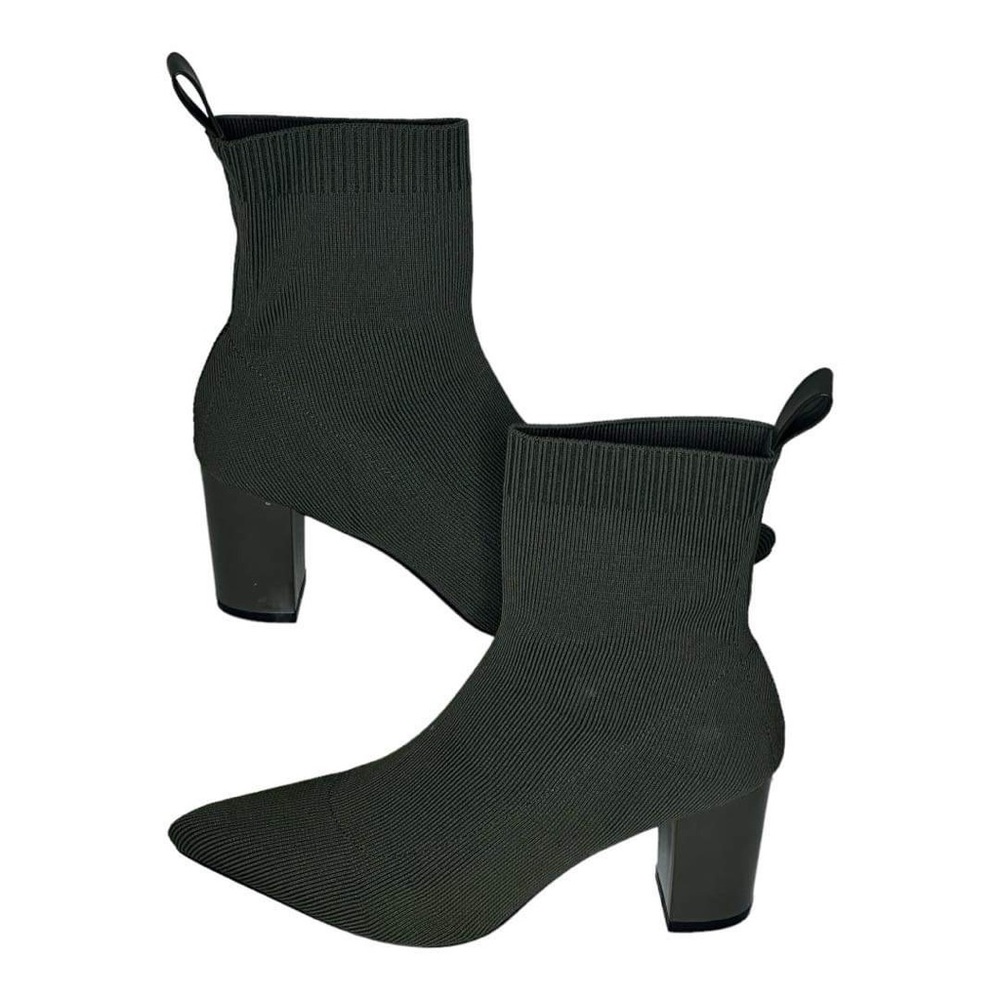 Cuccoo Minimalist Slip-On Chunky Heeled Sock Women's Green Ankle Boots